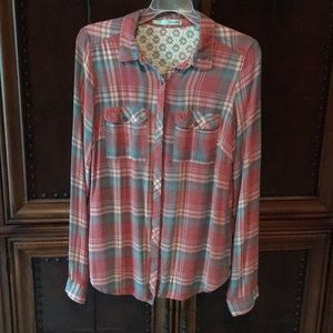 Cute, peach colored flannel shirt